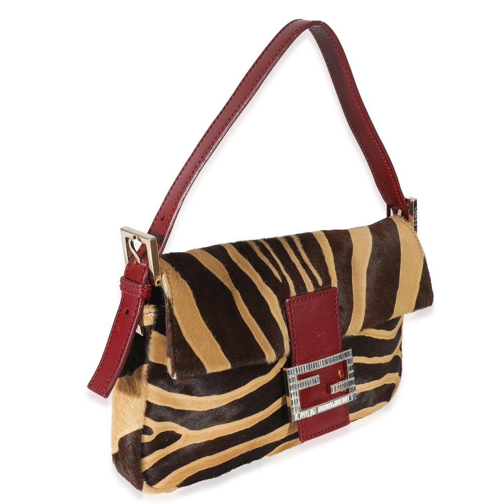 Fendi Brown Beige Zebra Pony Hair Crystal Baguett… - image 3